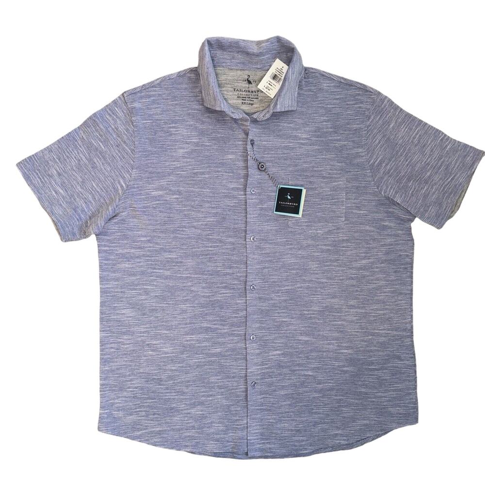 NEW TAILORBYRD‎ Men's Polo Shirt Short Sleeves Button-Up Chambray Pocket NWT